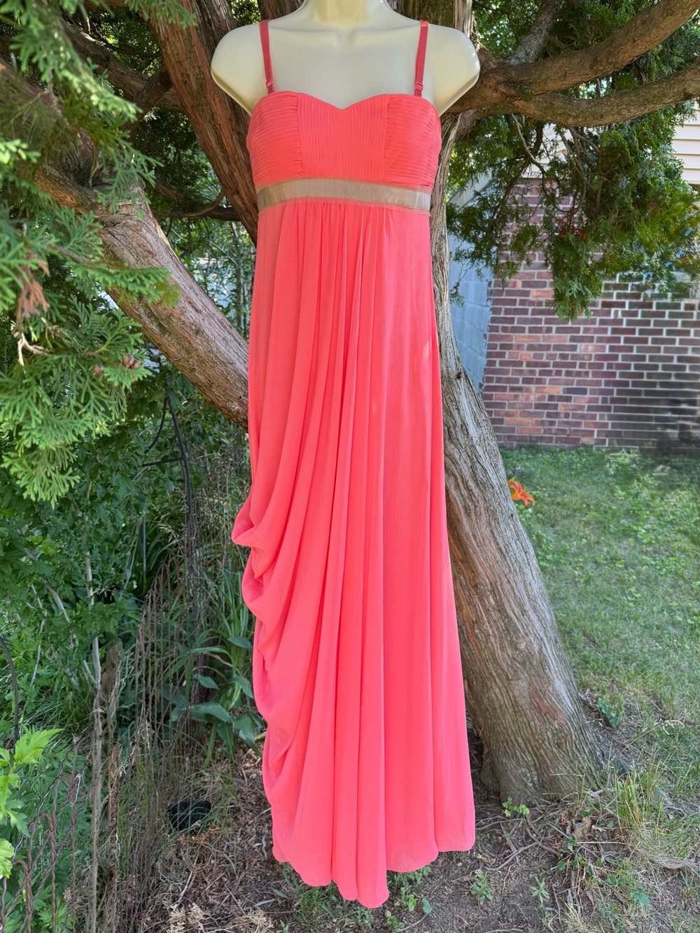 BCBGMaxAzria 2 Pink Coral Pleated Bodice Grecian Drape Style Formal Dress Size 2 - Picture 17 of 17